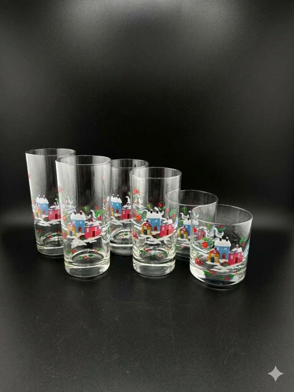 Holiday Village Glass Tumbler Set of 6 S,M,L